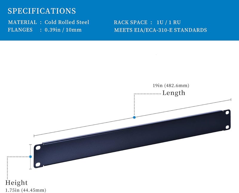 RackPath 1U Blank Rack Mount Panel Spacer (10 Pack) for 19in Server Rack Enclosure or Network Cabinet - Image 2